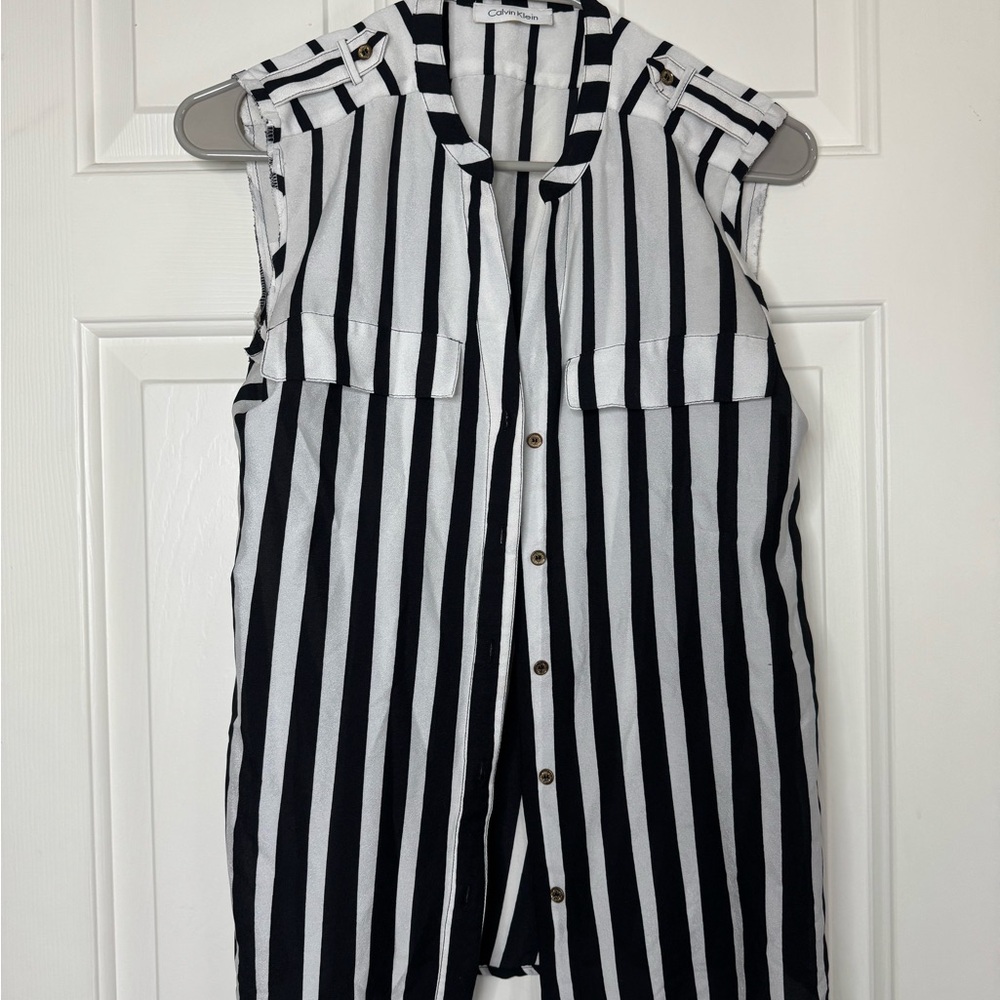Calvin Klein Black and White Striped Button Down Shirt